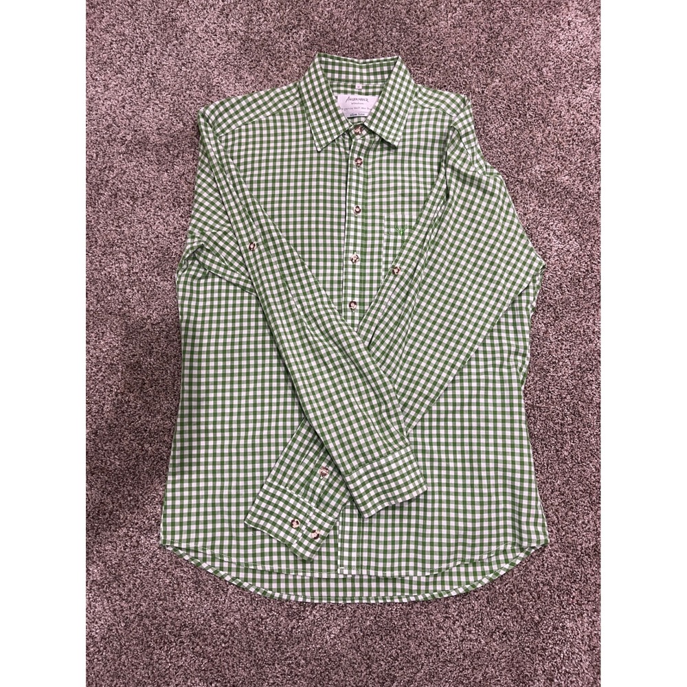 Angermaier Munchen Mens Green Gingham Check Slim‎ Fit Button Down Shirt Size M